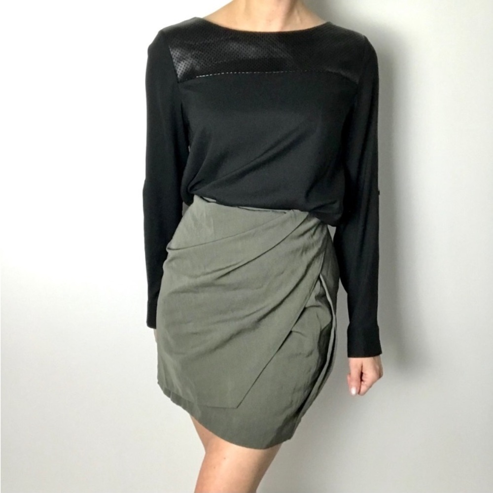 3.1 PHILLIP LIM Asymmetrical Wrap Olive Green Skirt